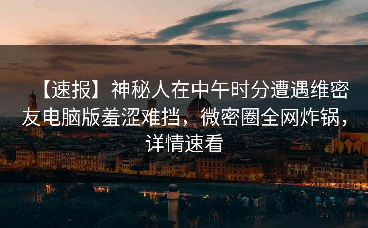 【速报】神秘人在中午时分遭遇维密友电脑版羞涩难挡，微密圈全网炸锅，详情速看